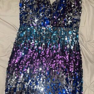 Fashion Nova Sequin Dress - Purple, Blue, Silver